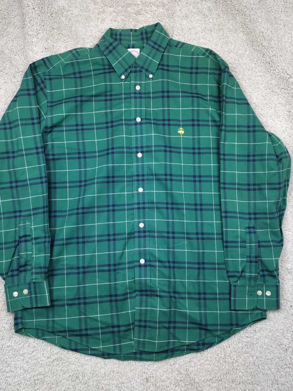 Brooks Brothers Button Down Shirt Mens Large L Green Oxford 100% Supima Made USA - Picture 2 of 6